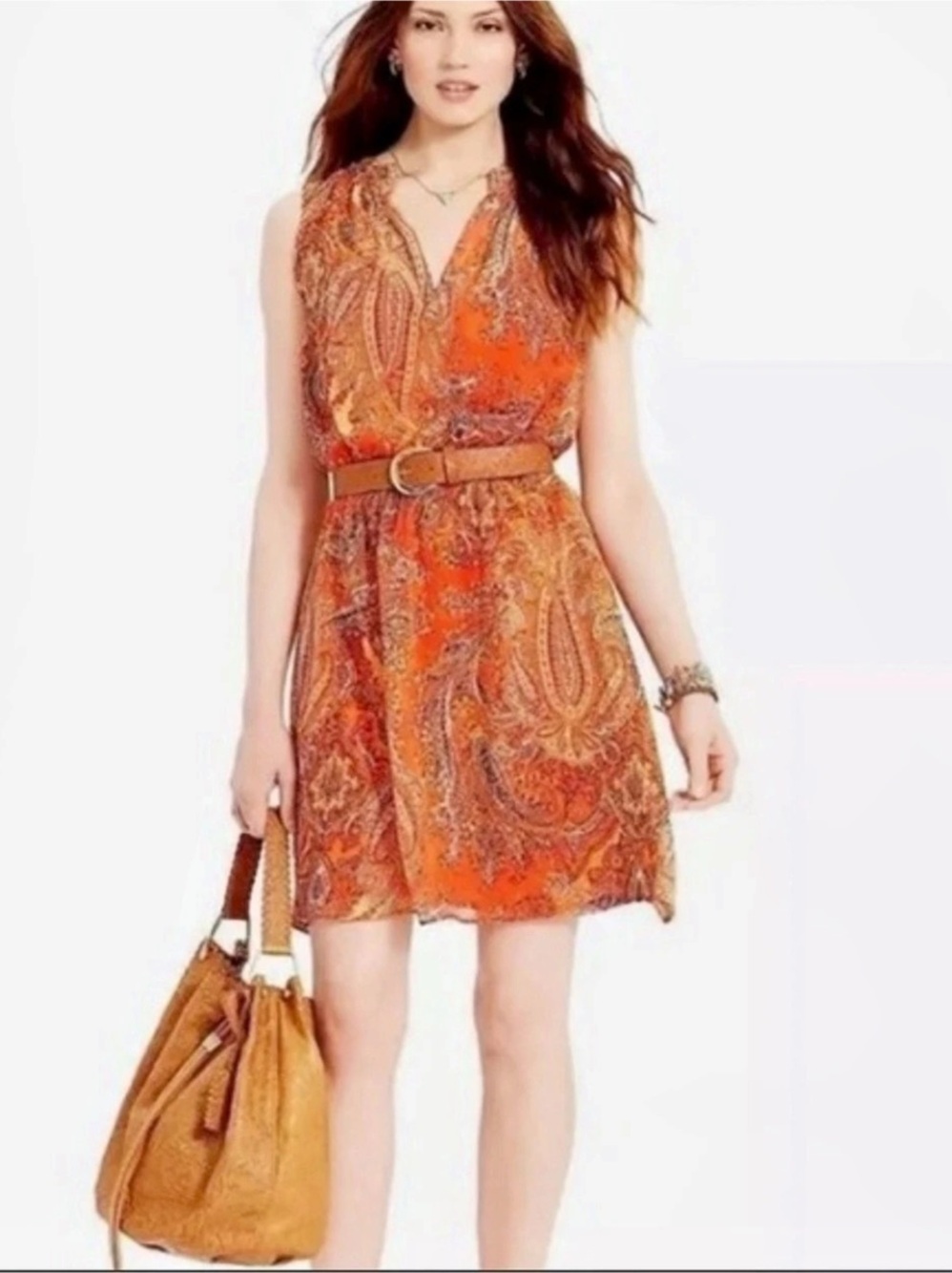 Lauren Ralph Lauren Paisley Mini Dress in Orange & Brown